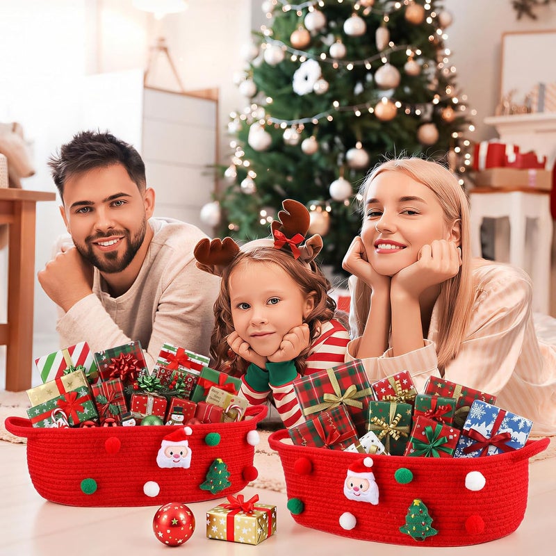 FoldTier 6 Pack Christmas Gift Basket Empty 15 x 9.9 x 5.1 Inch Santa Red Christmas Storage Bin with Handles, Woven Cotton Rope Basket for Gifts Holiday Treats Party Supplies, Home Xmas Decorations - Image 4